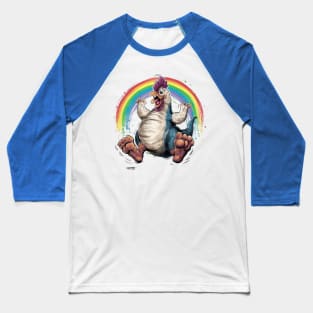 Happy Bizarre Chicken-Dinosaur Enjoying Under The Rainbow Baseball T-Shirt